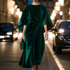 Women's Fashion Elegant Gold Velvet Waist-tight Batwing Sleeve Dress