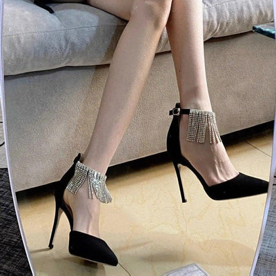 Tassel Chain Rhinestone Ankle-strap High Heels