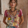 Printed Top  Women's Patchwork Round-neck Pullover Stylish T-shirt