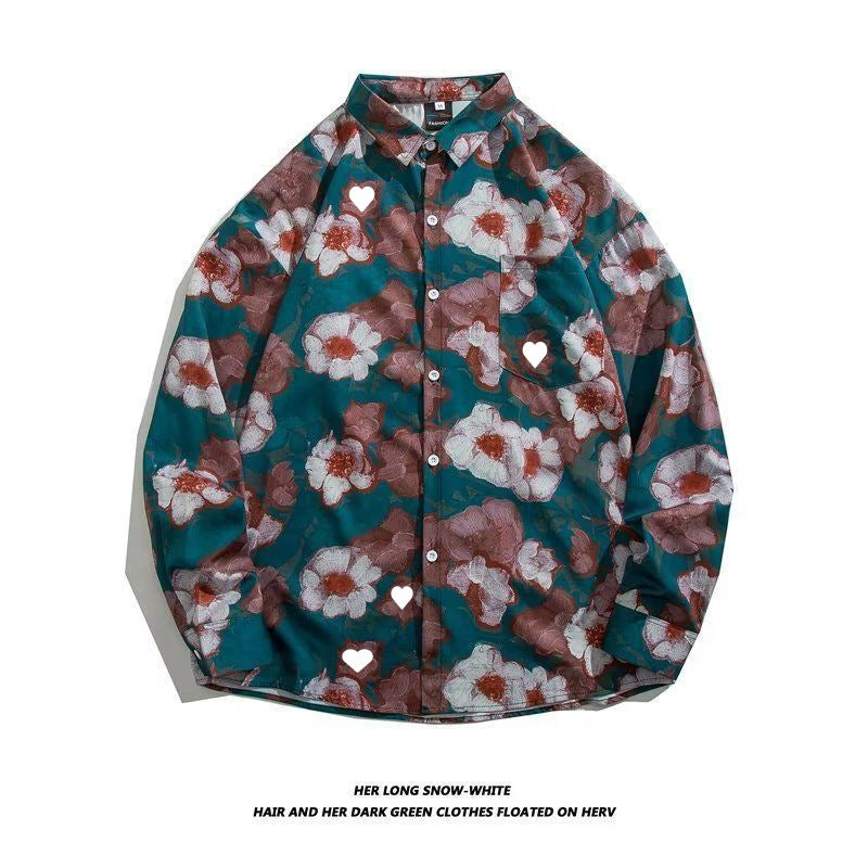 Men's Loose Hong Kong Style Retro Long Sleeve Printed Shirt