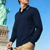 Men's Casual Jacquard Polo Shirt Quick-dry Breathable Long Sleeve