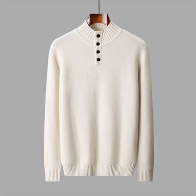 Thickened Four-button Half-collar Wool Sweater Men