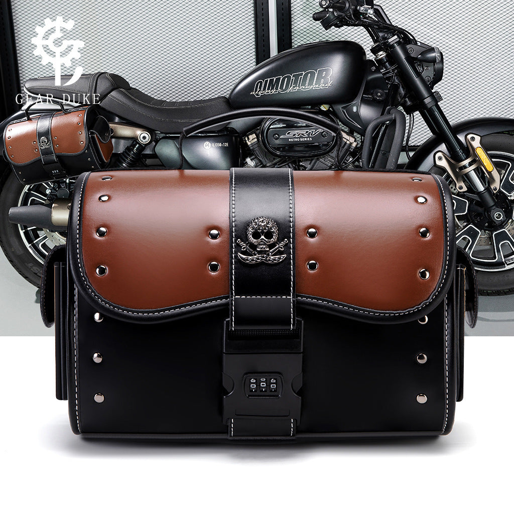 PU Leather Color Contrast Patchwork Motorcycle Front Bag