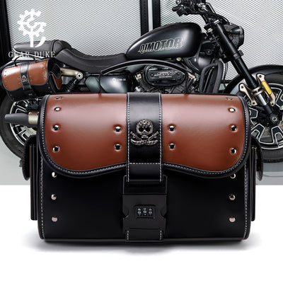 PU Leather Color Contrast Patchwork Motorcycle Front Bag