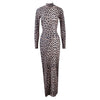 Fashion Leopard Print Stand Collar Long Sleeve Long Dress