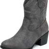 European And American Retro Chunky Heel Side Zip Western Denim Boots