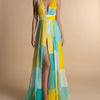 Serene Geometric Color-Block Chiffon Maxi Dress-Sun-Kissed Yellow & Azure Blue