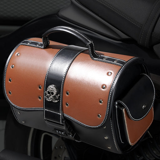 PU Leather Color Contrast Patchwork Motorcycle Front Bag
