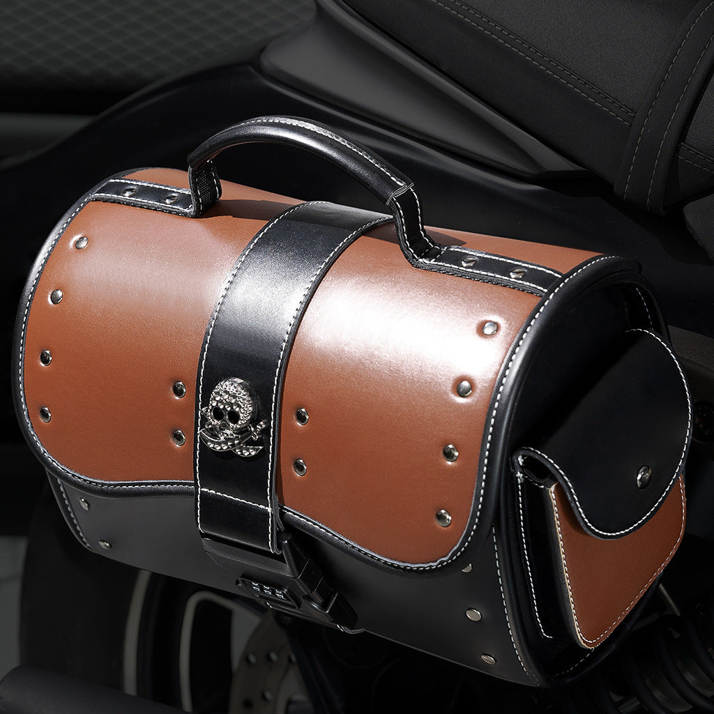 PU Leather Color Contrast Patchwork Motorcycle Front Bag