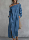 Fashionable Off-the-shoulder Slit Straight-leg, Loose-fitting Long Dress
