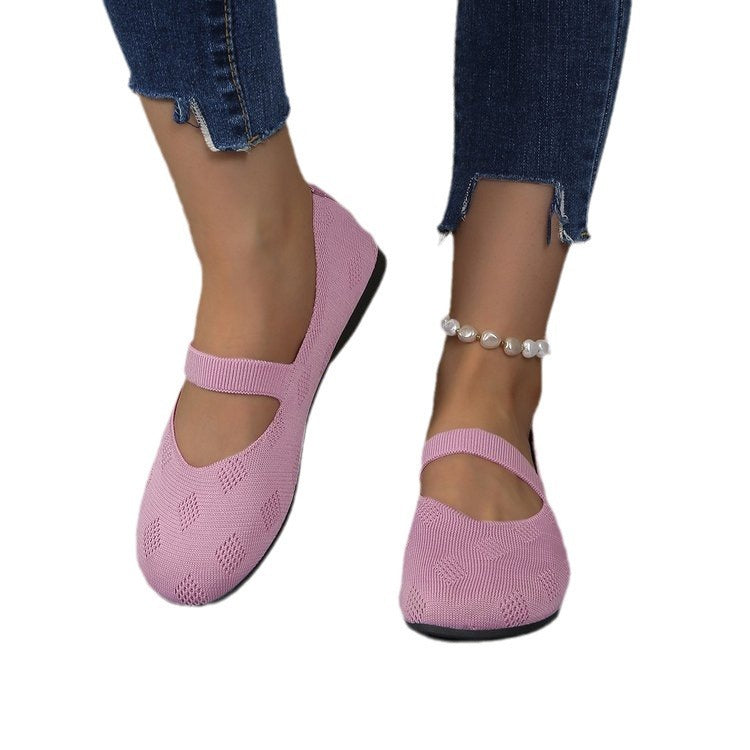 Scarpe con tacco a spillo comode e piatte Doug Shoes con testa rotonda e tessuto volante