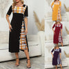 Round Neck Contrast Color Half Sleeve Irregular Long Dress