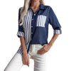 Camicia da donna casual con revers, a righe e blocchi di colore