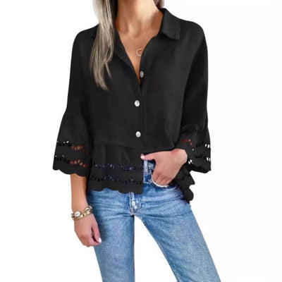 Camicia Con Bordo In Pizzo E Dettagli Svasati In Pizzo Sui Polsini