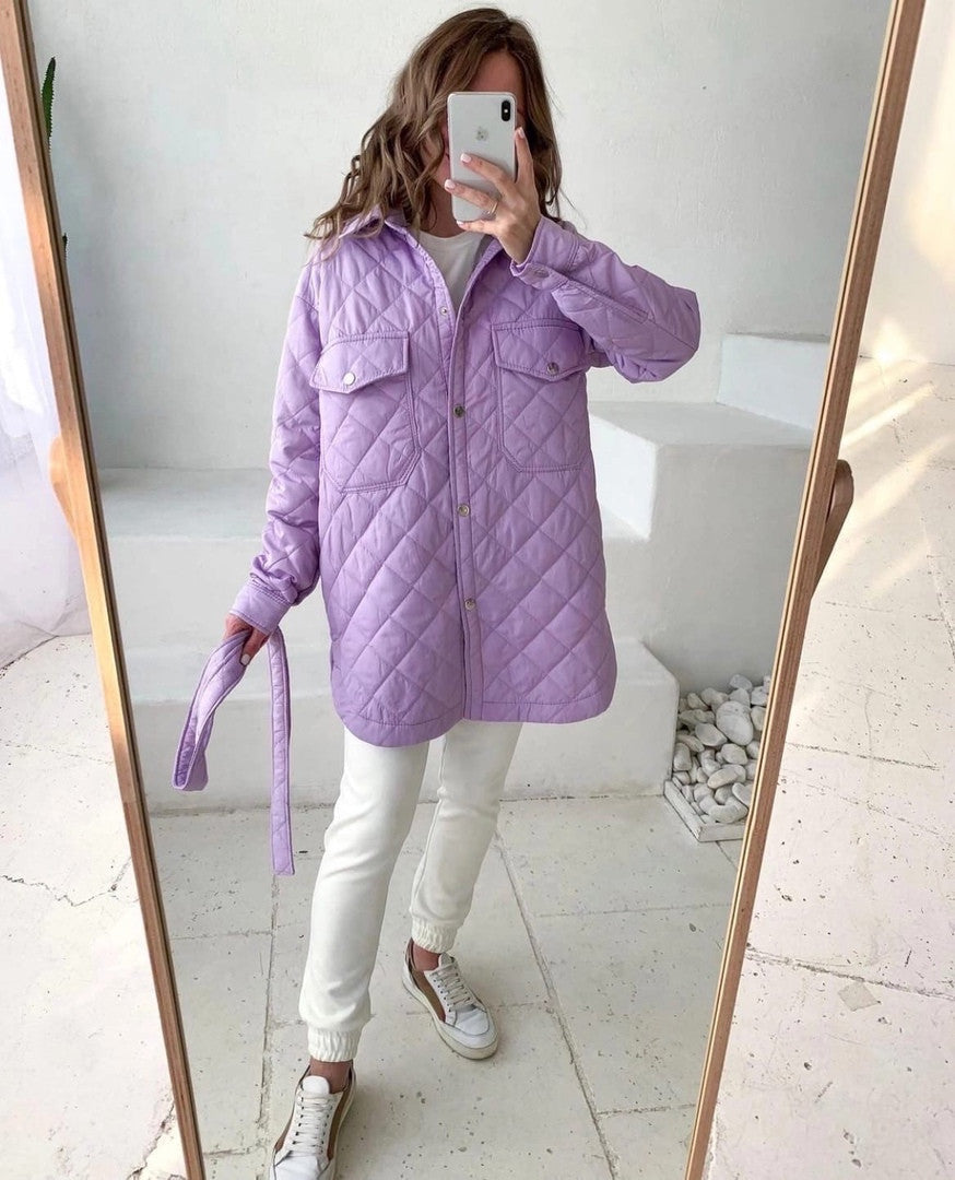 Long Breasted Lapel Loose Warm Diamond Cotton Coat New Autumn And Winter All-match Thick Cotton Coat For Women