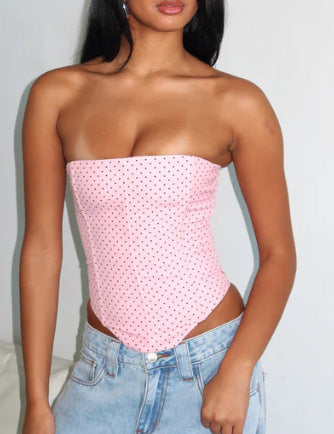 Top da donna asimmetrico a fascia con cinghie e vita attillata alla moda