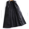 Black Long Tie Double Breasted Leather Wind Coat