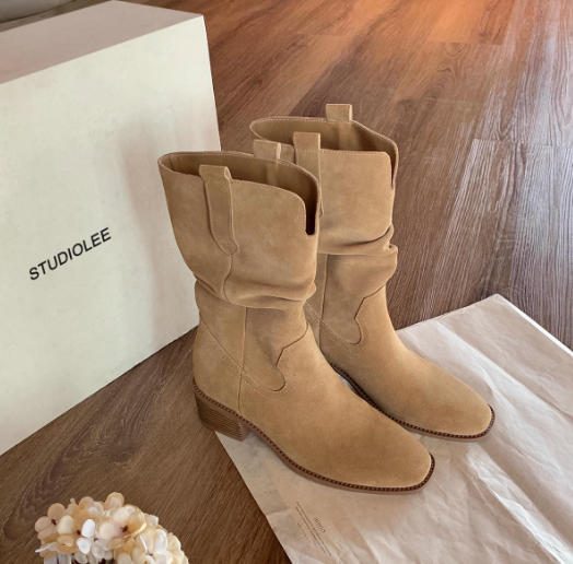 Stivali Martin in pelle con tacco alto e rialzo piccolo