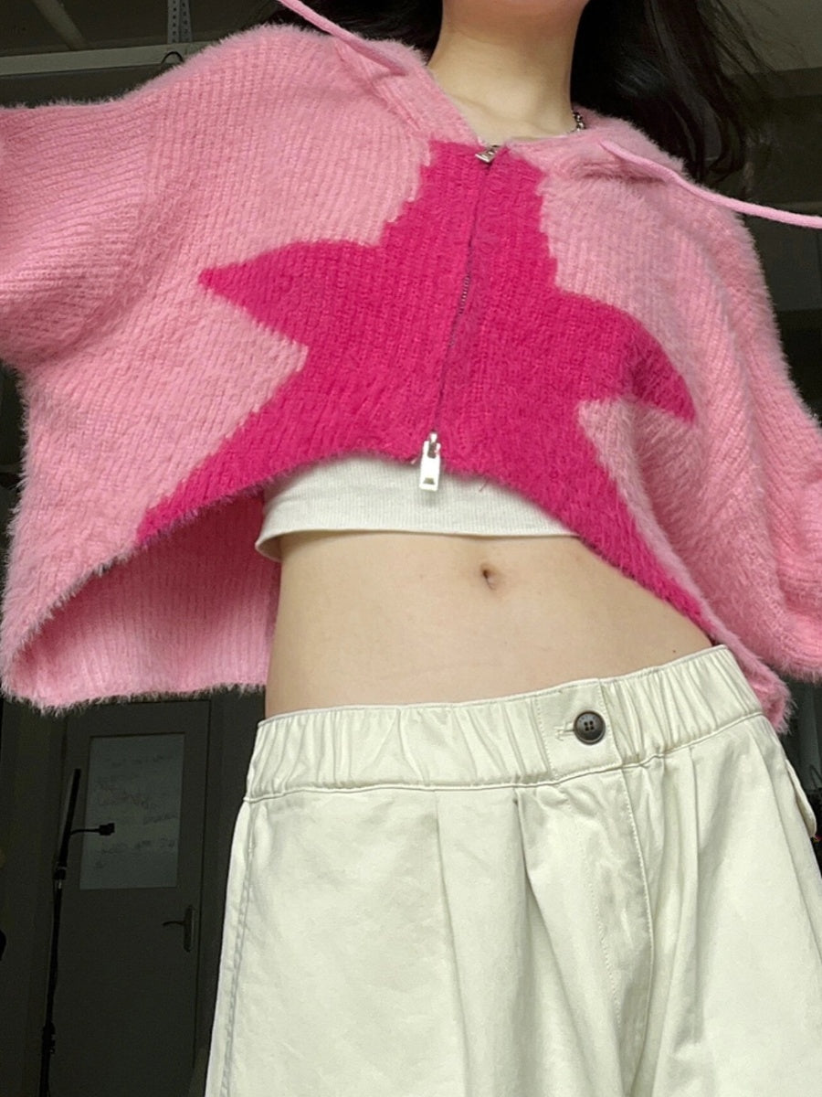 Giacca corta con cappuccio in maglia XINGX da donna europea e americana