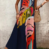 Women's Fashionable Colorful Leaf Printed Strappy Dress Maxi Women Outfit