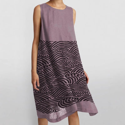 Womens Sleeveless Crew-Neck Printed Tank Top Casual Dress