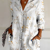 Camicia da donna a maniche lunghe, stampa floreale retrò ed elegante