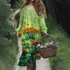 Vintage Printed V-neck Multi-color Long Sleeve Dress