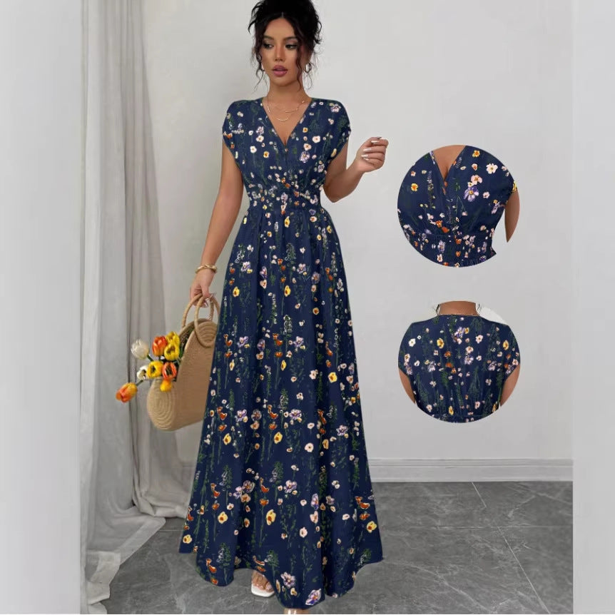 Womens Stylish Figure-hugging Printed Short-sleeve Dress