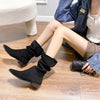 Pointed Toe Retro Middle Boots Simple Thick Heel Below The Knee