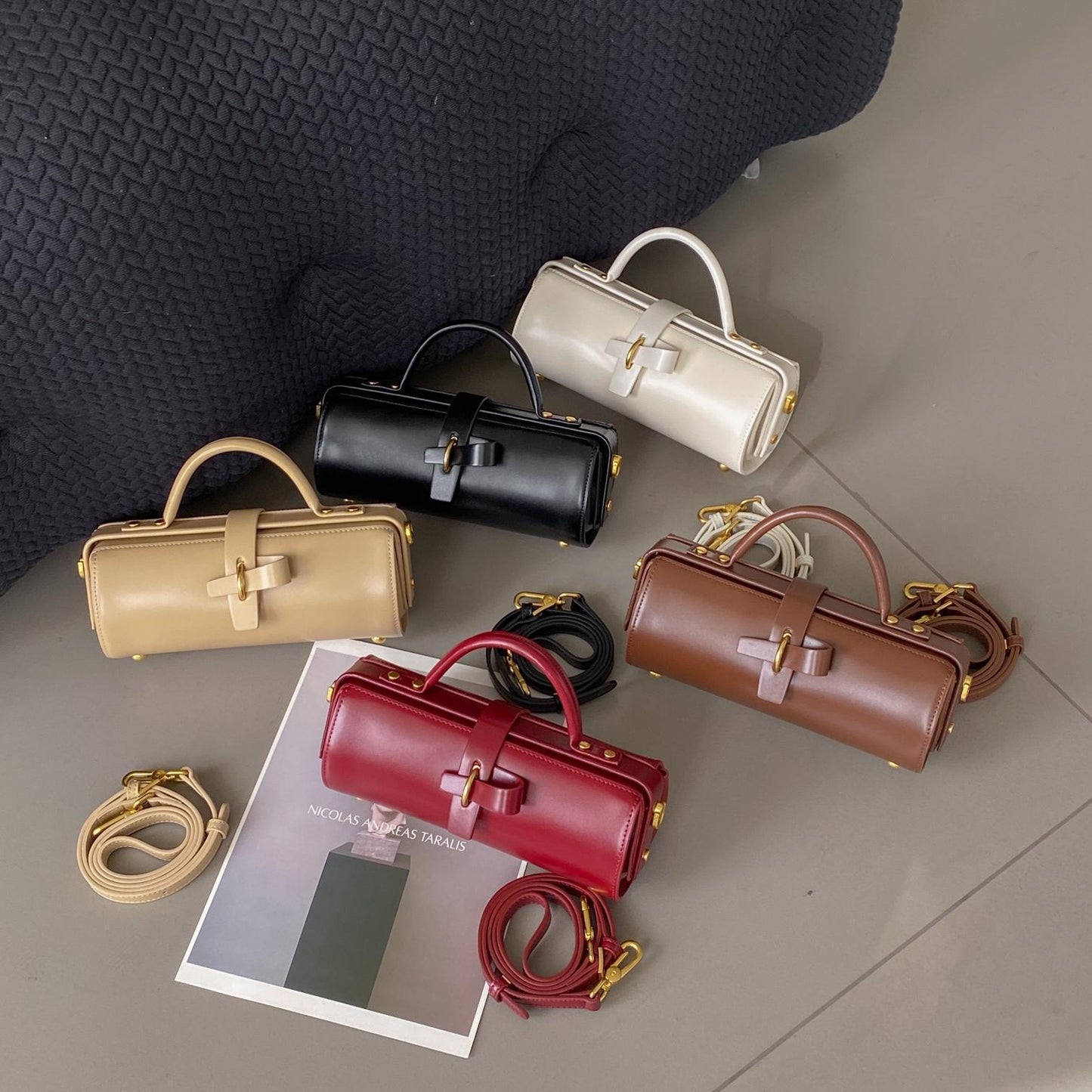 First Layer Cowhide Underarm Single Shoulder Cylinder Messenger Bag