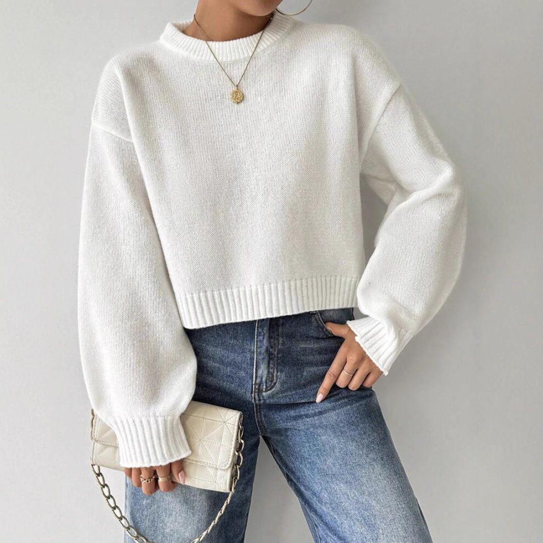 Short Round Neck Solid Color Sweater All-matching Wear