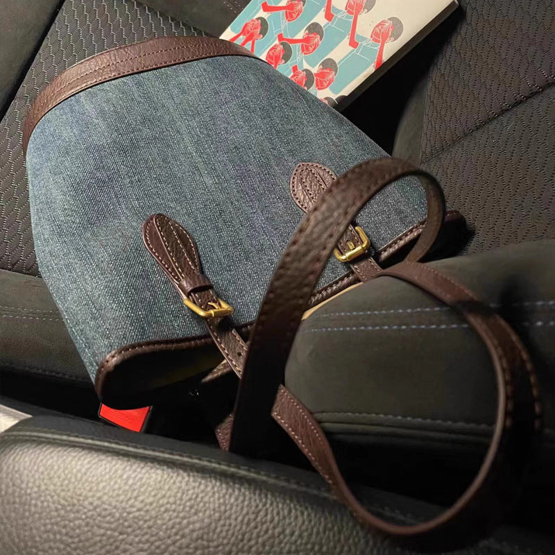 Denim Patchwork Handbag Large Capacity Retro One-shoulder Bucket Bag