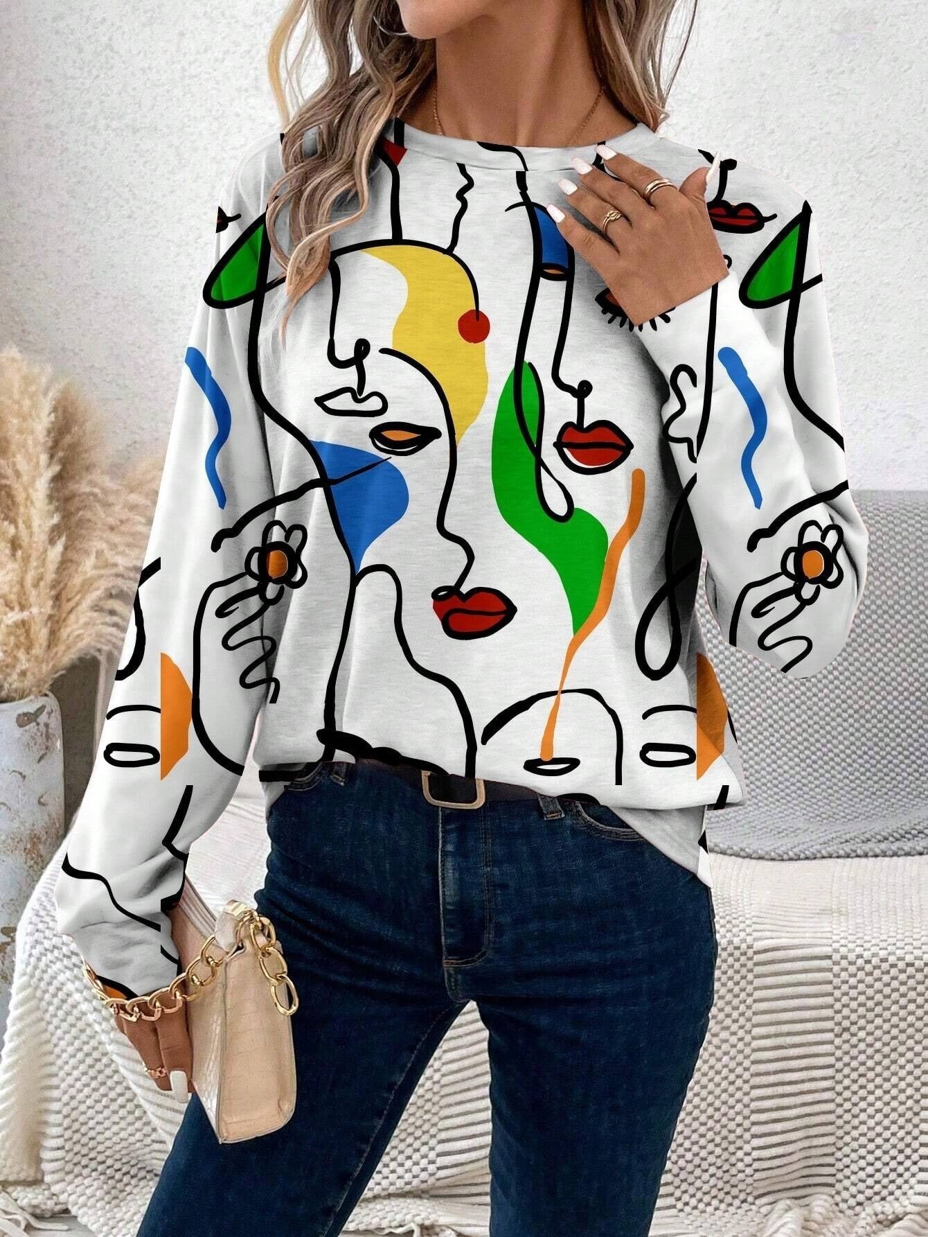 European And American All-matching Plant Pattern Women's Long-sleeved Garden Collar Sweater