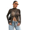 Camicia a maniche lunghe attillata versatile con coulisse e stampa leopardata da donna