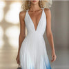Elegant And Flowing Pleated Blue Chiffon Dress For Women
