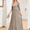 Vestito da sera formale con paillettes, scollo a V, vita alta