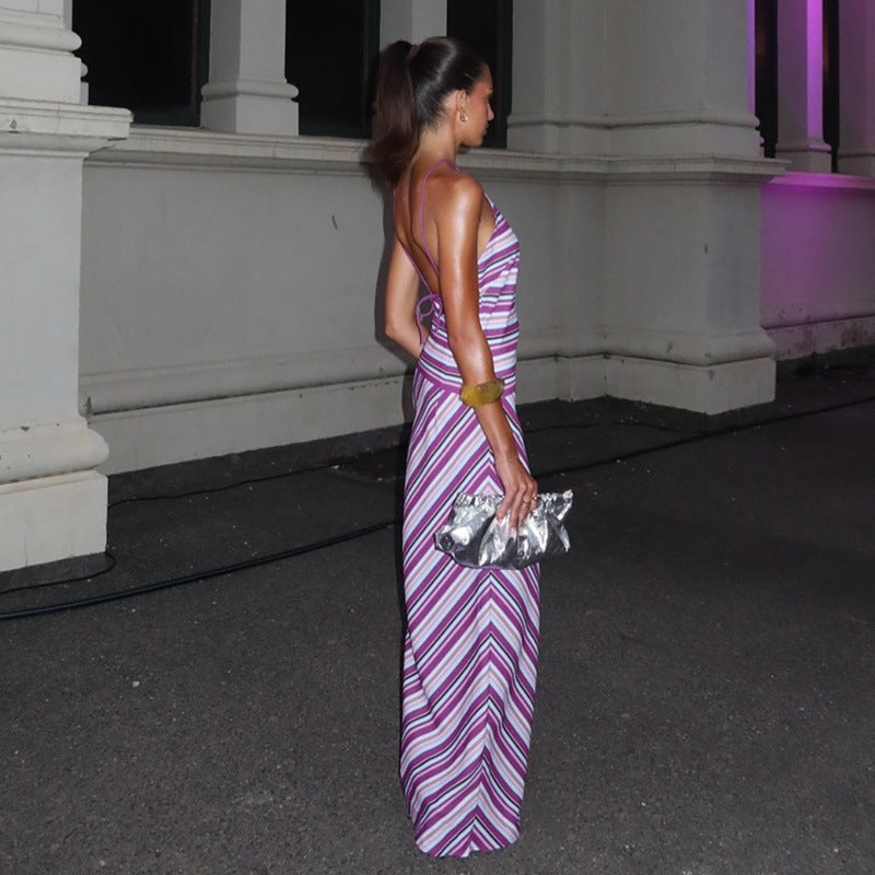 Womens Backless Long Loose-fitting Dress