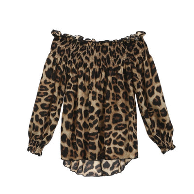 Women's Loose Off-the-shoulder Pullover Base Leopard Print Chiffon Shirt