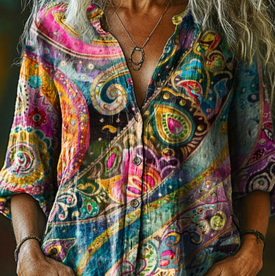 Cardigan ampia a stampa digitale, camicia casual estiva