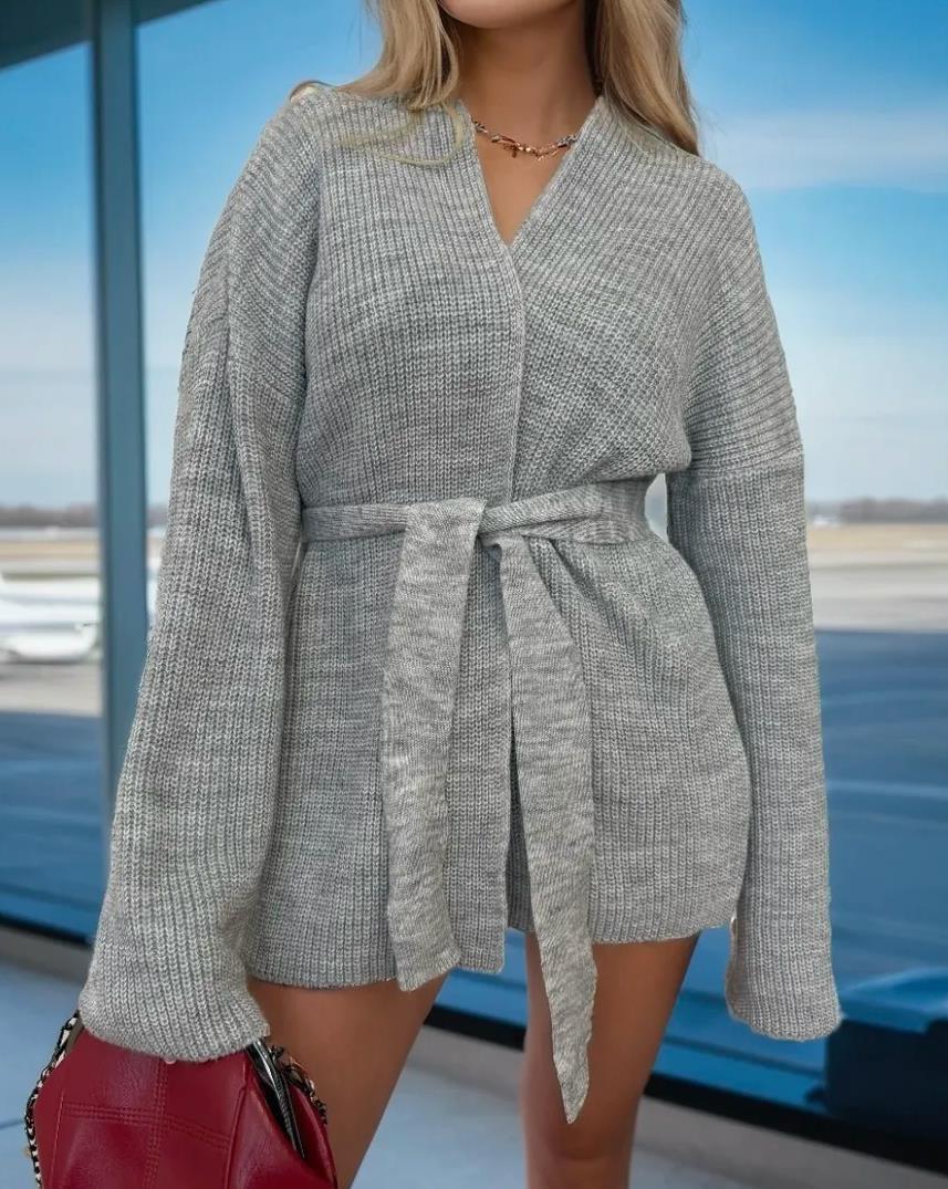 Cardigan con lacci e soprabito in maglia da donna