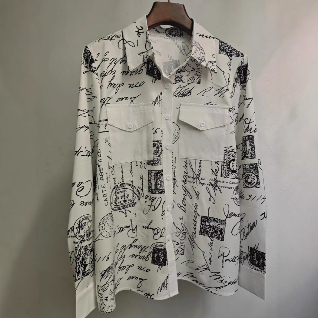Nuova camicia da donna a maniche lunghe, casual, ampia e versatile, per tutte le stagioni, con tasche