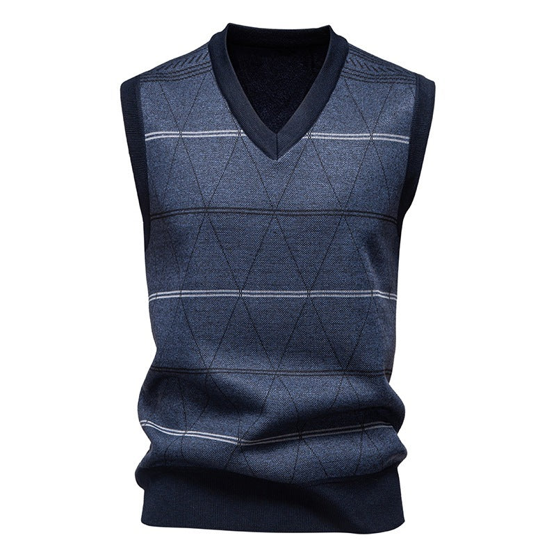 Autumn And Winter Fleece-lined Casual Dad's Diamond Vest Pullover