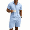 Set di pantaloncini e camicia a maniche corte casual da uomo in lino