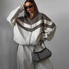 Sports Contrast Color Suit Lapel Long Sleeve