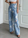Jeans da donna vintage all'americana con stampa floreale blu