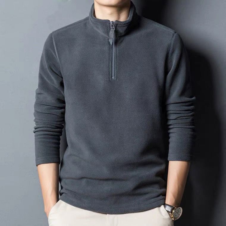 Felpa da Uomo in Pile a Collo Alto con Cerniera, a Maniche Lunghe, Versatile per l'Inverno