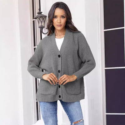 V-neck Loose Button Pocket Cardigan Cross-border Sweater