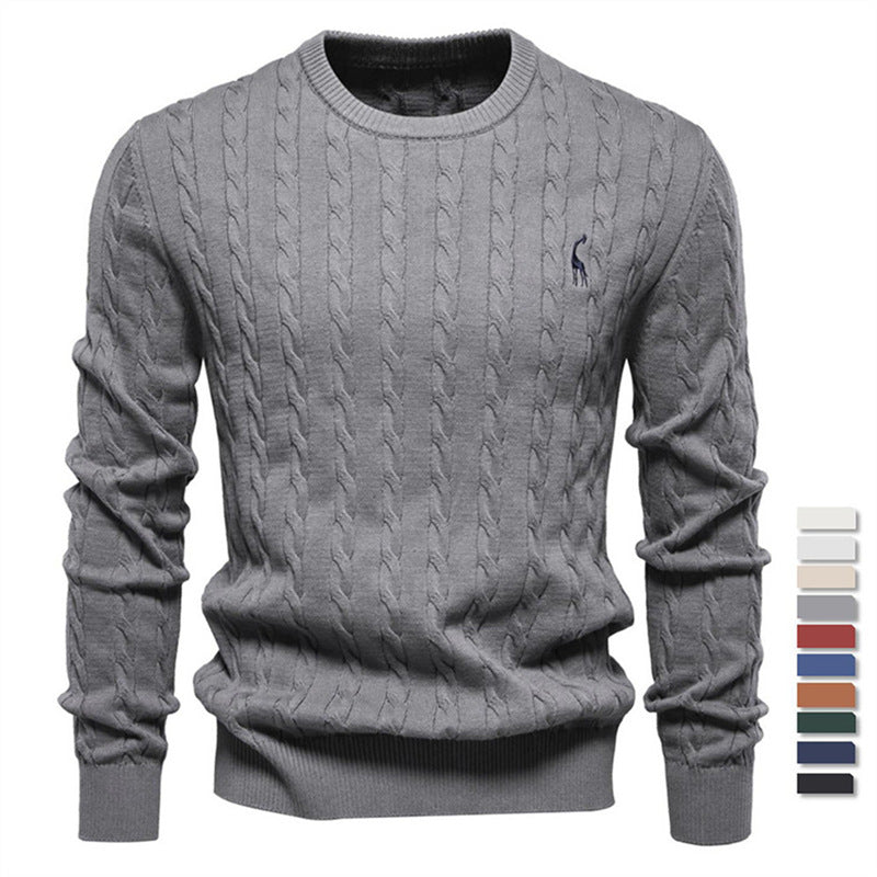 Maglione a Tinta Unita Ricamato in Maglia con Motivo Cervo
