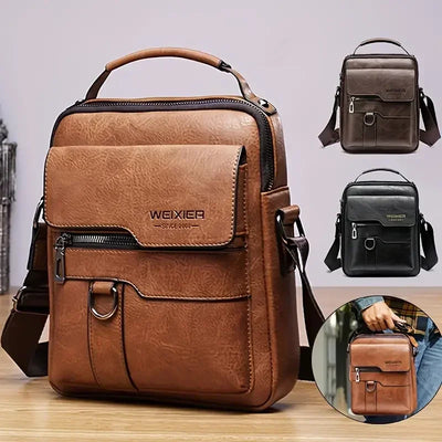 Borsa a tracolla da uomo popolare, con una spalla, stile retrò, zaino da lavoro in pelle PU, con patta, borsa a tracolla, borsa da viaggio solida da uomo