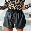 Pantaloni corti casual a gamba larga in pelle PU con coulisse e lacci per donna